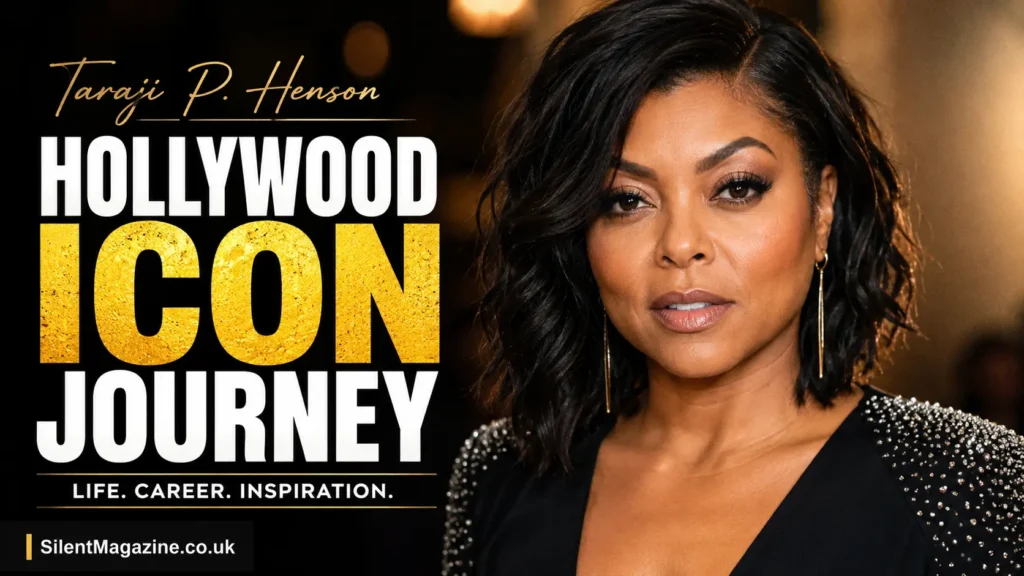 Taraji P Henson Hollywood magazine cover portrait with “Hollywood Icon Journey” text and SilentMagazine.co.uk branding