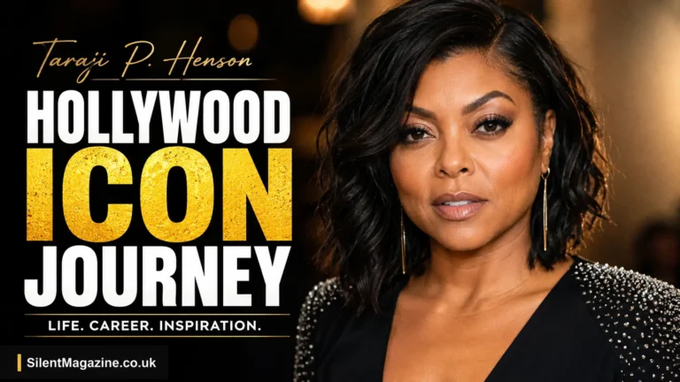 Taraji P Henson Hollywood magazine cover portrait with “Hollywood Icon Journey” text and SilentMagazine.co.uk branding