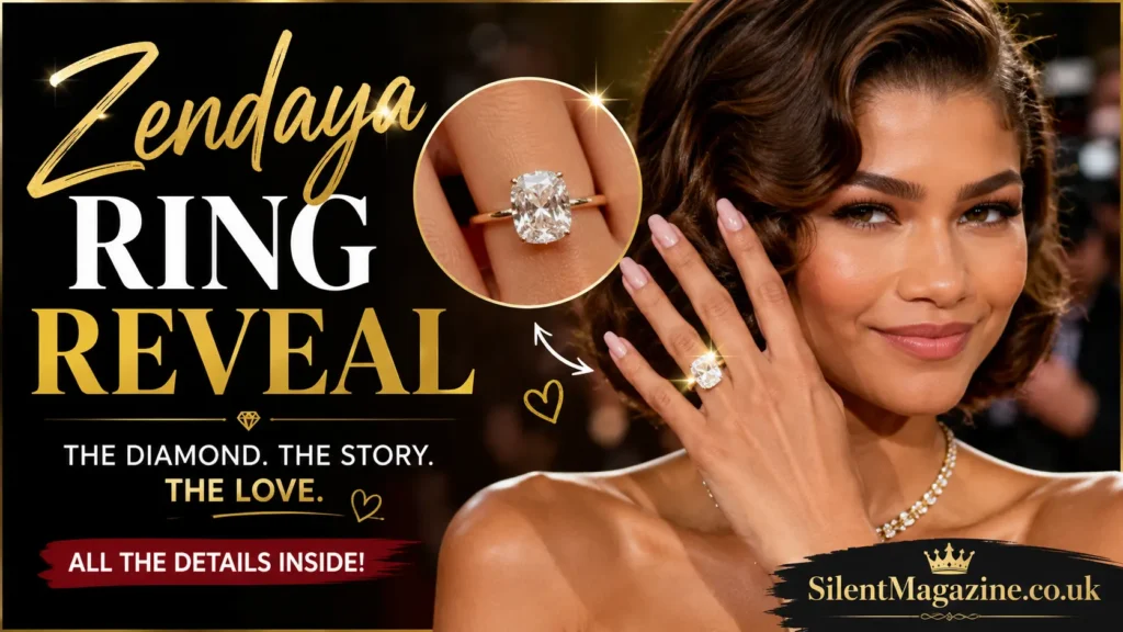 Zendaya engagement ring with sparkling cushion-cut diamond at the Golden Globe Awards