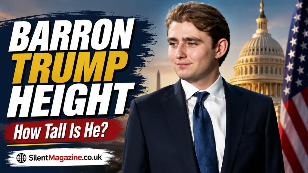 Barron Trump height featured image showing Donald Trump’s youngest son in a formal suit against a Washington D.C. backdrop