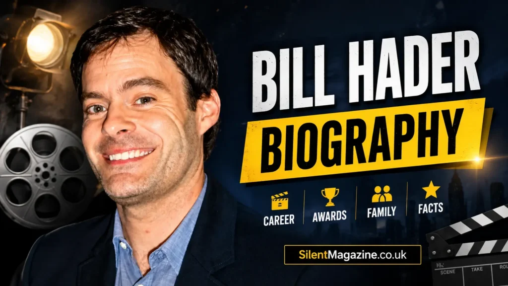 Bill Hader featured in a biography image highlighting his age, family, career, awards, and net worth