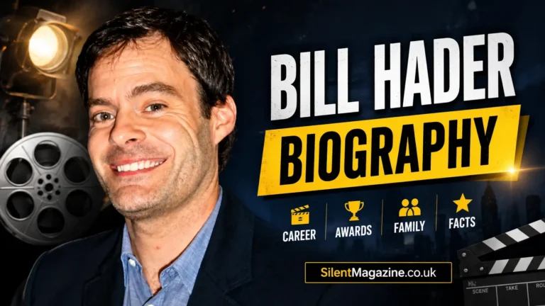Bill Hader featured in a biography image highlighting his age, family, career, awards, and net worth
