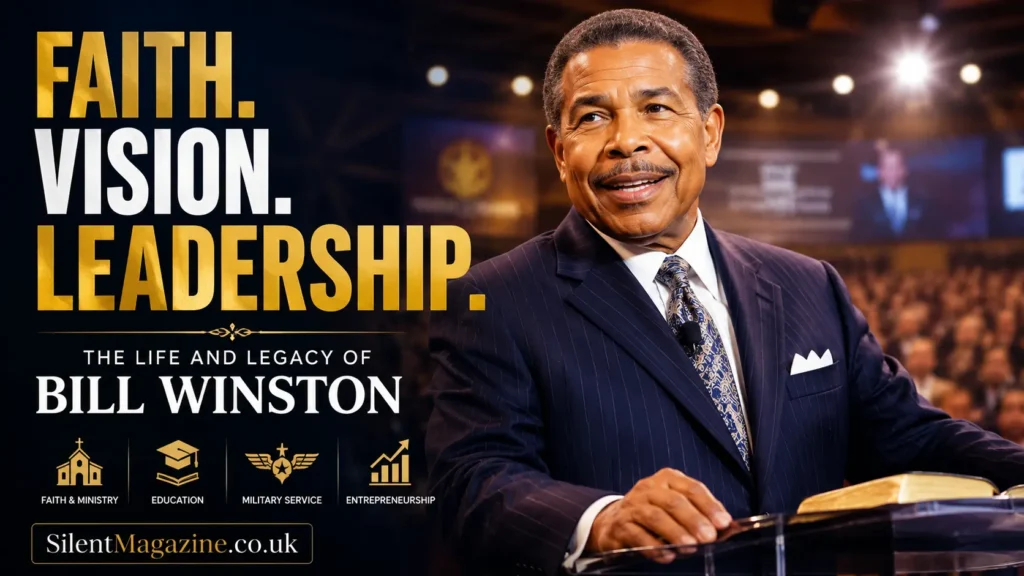 Bill Winston speaking at a church event highlighting his ministry, leadership, family, career, and lasting influence