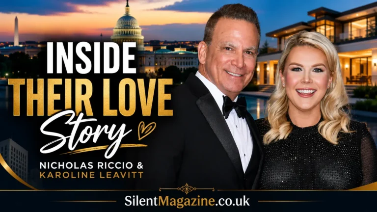 Karoline Leavitt husband Nicholas Riccio featured in a magazine-style image highlighting his family life, career and relationship
