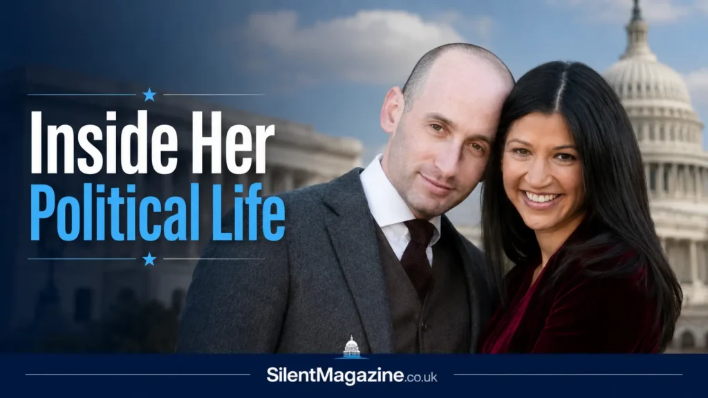 stephen miller wife Katie Miller featured political biography editorial image with Washington DC background